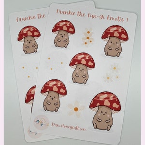Feuilles autocollantes de champignons - 2 | Frankie le Fun-gi | Personnage de champignon dessiné à la main