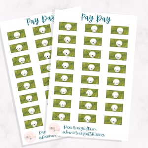 Pay Day Sticker Sheet Set, 2 Bögen, Handgezeichnet von Dani, Perfekt für die Verfolgung Ihrer Zahltage, Kiss-Cut Sticker Sheets
