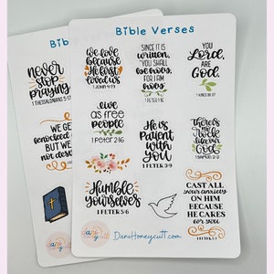 Fogli di versetti biblici, versione 1, pacchetto di fogli di adesivi cristiani motivazionali, set di 2 fogli, taglio del bacio