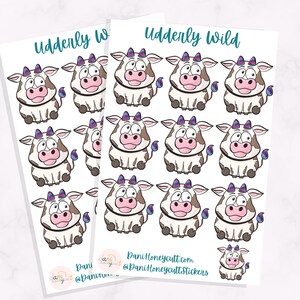 Zestaw naklejek Udderly Wild, 2 arkusze, rysowane ręcznie, estetyczny zestaw naklejek, arkusze naklejek Kiss-Cut