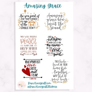 Hoja de pegatinas de Amazing Grace, hoja de pegatinas cristianas motivacionales, pegatina cortada por beso