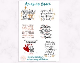 Amazing Grace Sticker Sheet, Motivations Christian Sticker Sheet, Kiss cut Sticker