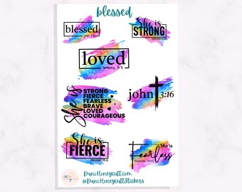 Blessed Sticker Sheet, Motivational Christian Sticker Sheet, Kiss cut Sticker