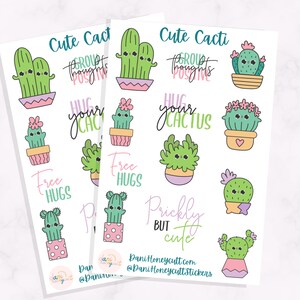 Cutie Cacti Sheet Set, 2 hojas, Kawaii cactus y citas, coloridas plantas felices, hojas de pegatinas Kiss-Cut