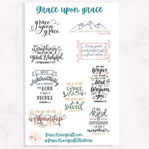 Foglio di adesivi Grace Upon Grace, foglio di adesivi cristiani motivazionali, adesivo con taglio a bacio