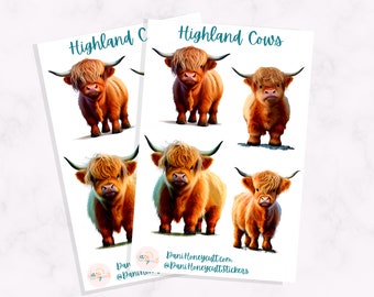 Highland Cows Sticker Sheet Set, 2 Bögen, Farm Ästhetik, Cottage Core Sticker Sheet Set, Kiss-Cut Sticker Sheets