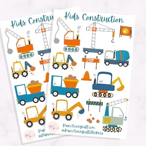 Bouwplatenset voor kinderen, 2 vellen, bouwers en gravers, set esthetische stickervellen, kiss-cut stickervellen