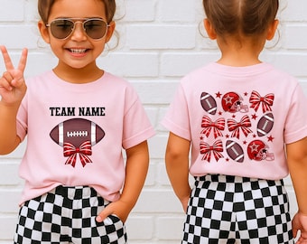 Custom Girls Cheer Mascot T-shirt, Coquette Bows Football Team Shirt