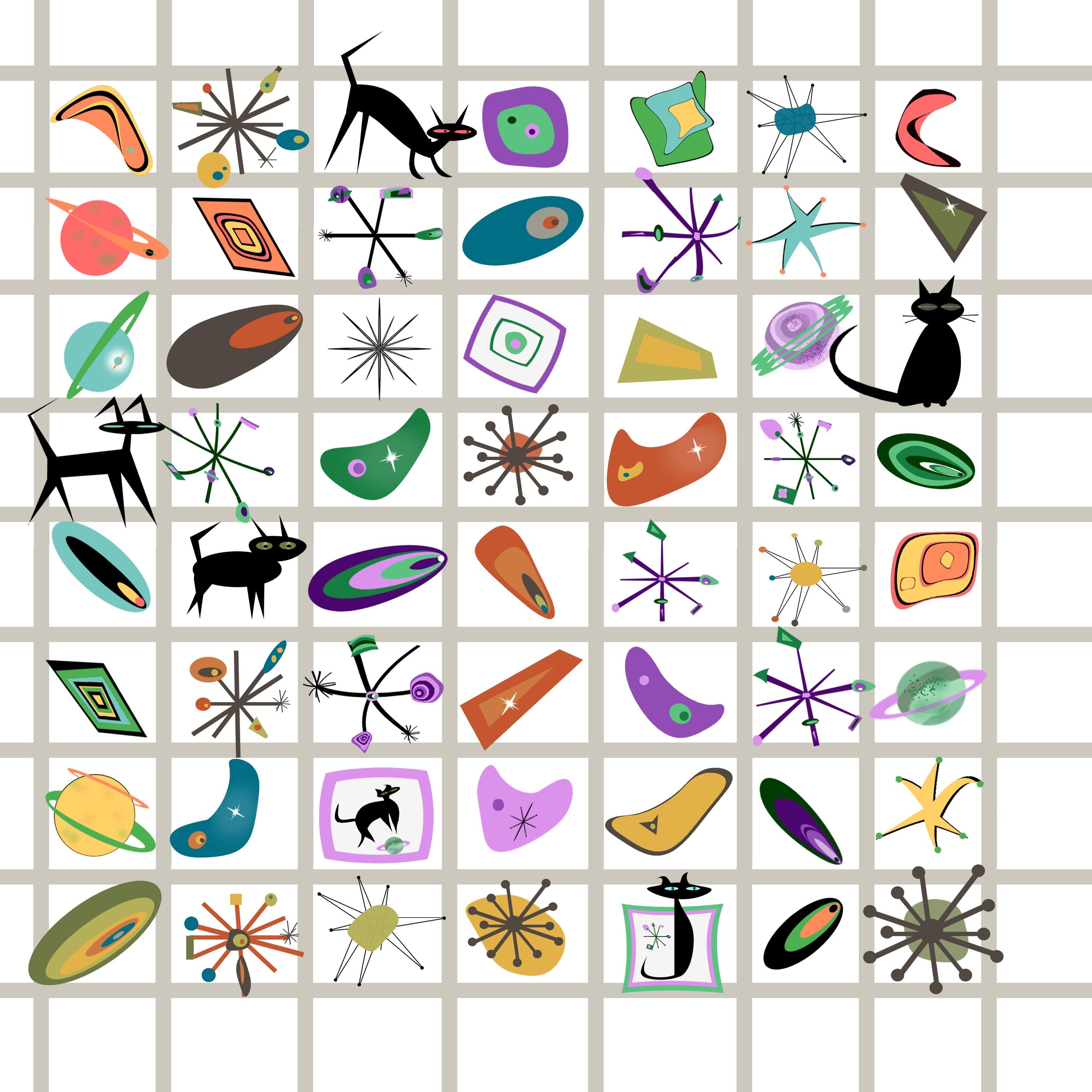 Atomic Model Stickers New Designs! 100s of MCM Atomic Stickers Clipart- Use Them for DIY ...