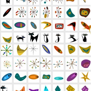 Over 100 Digital Stickers in Atomic MCM Design - svg and png