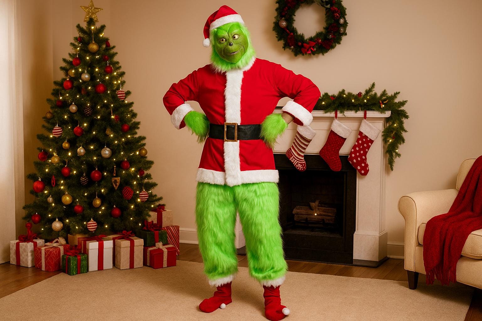 グリンチ マスク Grinch コスプレ ハロウィン クリスマス デコレーション グリンチ (グリーン エルフ) 手袋付きフェイスマスク - ハロウィンや