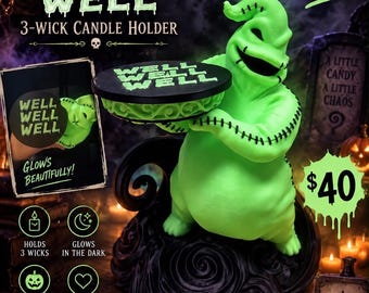 Glow in the dark Boogie 3 wick candle holder, Halloween Candle Stand