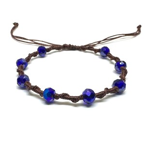 Twisted Vine Beaded Macrame Bracelet, Color Customizable, Faceted Rondelle Glass Beads, Adjustable Royal Blue