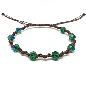 Twisted Vine Beaded Macrame Bracelet, Color Customizable, Faceted Rondelle Glass Beads, Adjustable Forest Green