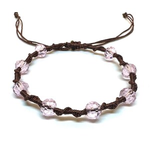 Twisted Vine Beaded Macrame Bracelet, Color Customizable, Faceted Rondelle Glass Beads, Adjustable Light Pink