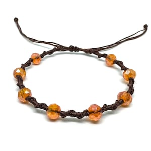 Twisted Vine Beaded Macrame Bracelet, Color Customizable, Faceted Rondelle Glass Beads, Adjustable Orange