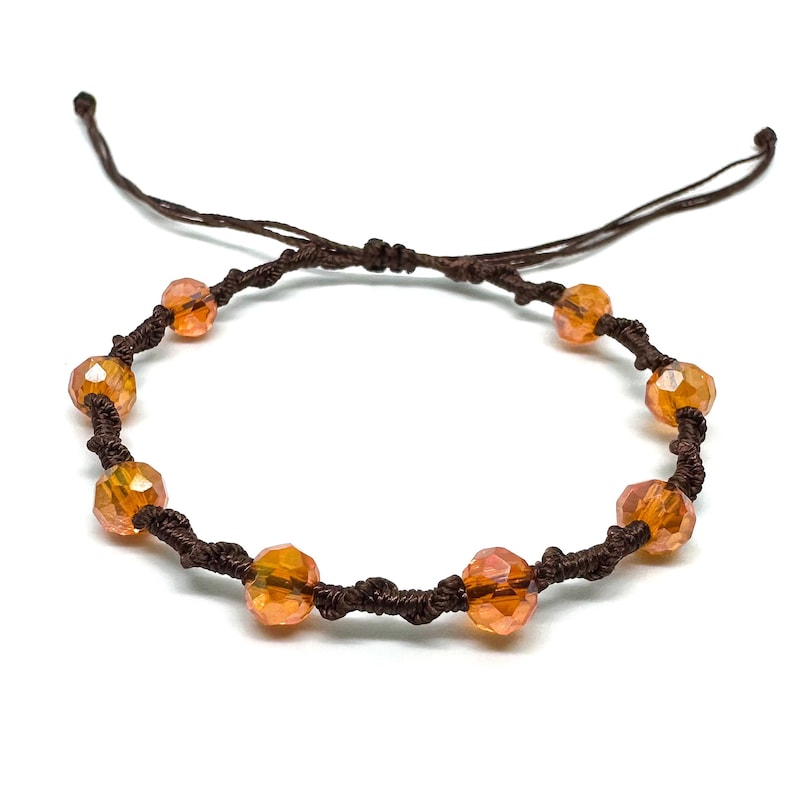 Twisted Vine Beaded Macrame Bracelet, Color Customizable, Faceted Rondelle Glass Beads, Adjustable Orange
