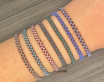 Boho Beaded Macrame Zigzag Bracelet, Blue, Purple, Green, Pink, Seed Beads, Stackable, Minimalistic, Adjustable