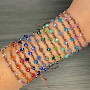 Twisted Vine Beaded Macrame Bracelet, Color Customizable, Faceted Rondelle Glass Beads, Adjustable image 1