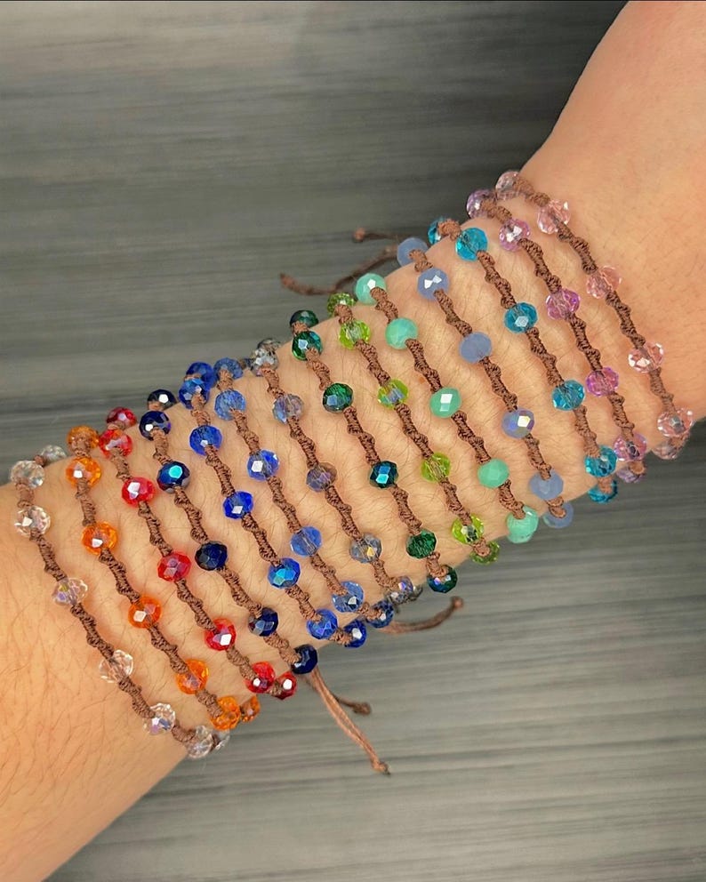 Twisted Vine Beaded Macrame Bracelet, Color Customizable, Faceted Rondelle Glass Beads, Adjustable image 1