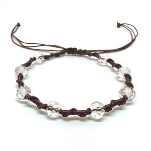 Twisted Vine Beaded Macrame Bracelet, Color Customizable, Faceted Rondelle Glass Beads, Adjustable Clear Iridescent
