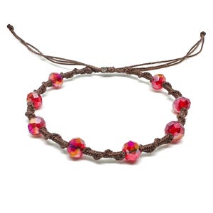 Twisted Vine Beaded Macrame Bracelet, Color Customizable, Faceted Rondelle Glass Beads, Adjustable Fiery Red