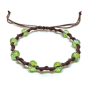 Twisted Vine Beaded Macrame Bracelet, Color Customizable, Faceted Rondelle Glass Beads, Adjustable Lime Green