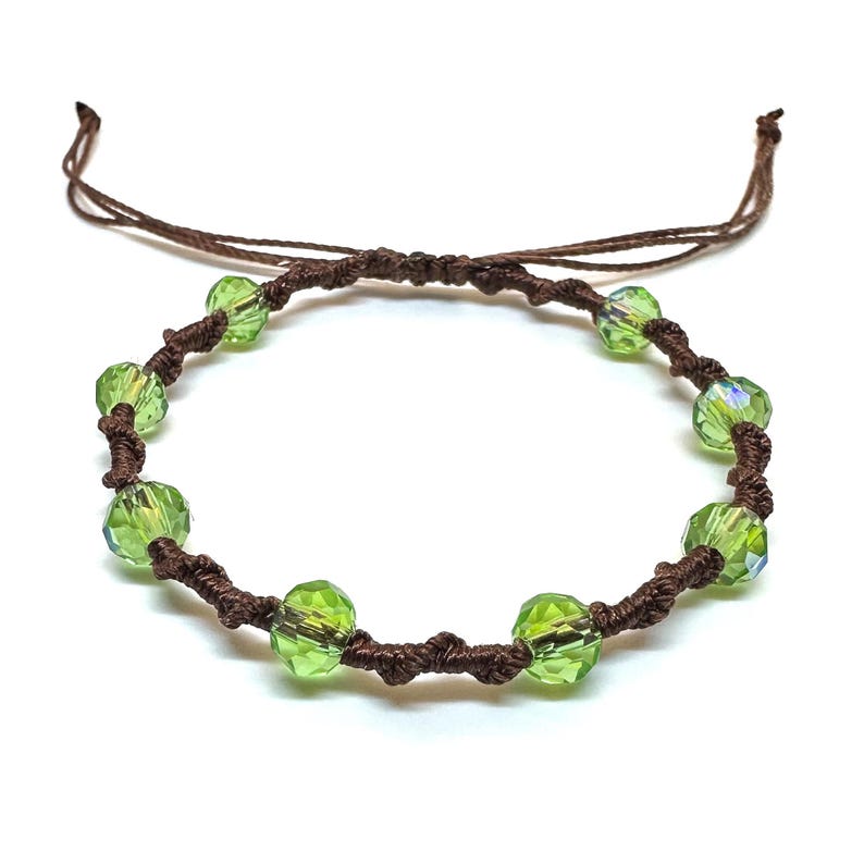 Twisted Vine Beaded Macrame Bracelet, Color Customizable, Faceted Rondelle Glass Beads, Adjustable Lime Green