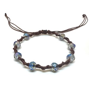 Twisted Vine Beaded Macrame Bracelet, Color Customizable, Faceted Rondelle Glass Beads, Adjustable Iridescent Storm