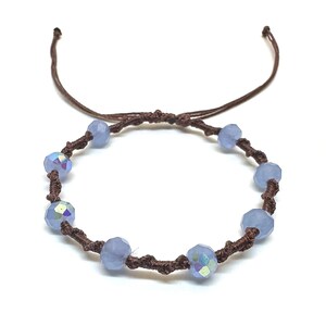 Twisted Vine Beaded Macrame Bracelet, Color Customizable, Faceted Rondelle Glass Beads, Adjustable Periwinkle Blue