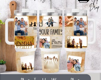 Sjabloon voor beker met familiefoto van 40 oz | 12 kaders met slepen en neerzetten omwikkeld | Digitale download