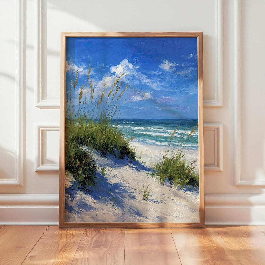 Beach Dunes Wall Art Print, Coastal Oil Painting Landscape, Serene ...