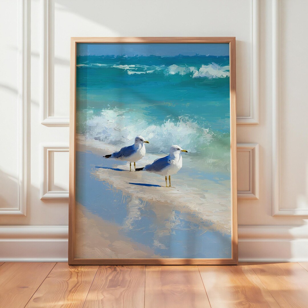 Seagulls Coastal Wall Art, Ocean Oil Painting, Beach Bird Decor ...