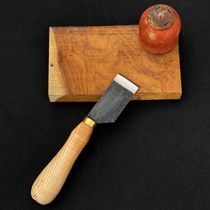 Hand Forged Leather Skiving Knife, Ash Wood Handle, Brass Ferrule, Carbon Steel Blade