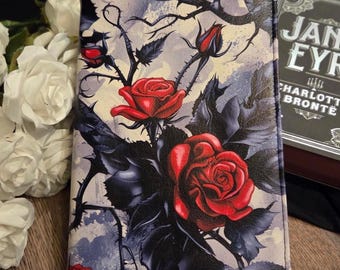 Gothic Rose Faux Leather Book Cover - Dark Academia Book Sleeve- Romantic Reader Gift