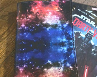 Nebula Faux Leather Book Cover – Galaxy Space Design, Adjustable Book Sleeve, Sci-Fi Reader Gift