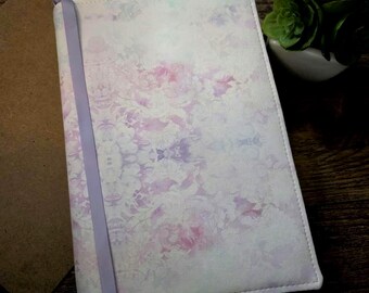 Blush Floral Faux Leather Book Cover – Vintage Heirloom Style Adjustable Sleeve