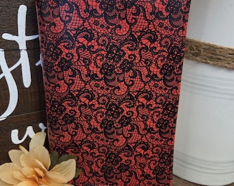 Red Lace Faux Leather Book Cover -  Adjustable Book Sleeve - Dark Romance Gift