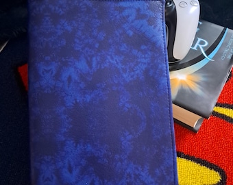 Blue Tie-Dye Faux Leather Book Cover- Adjustable Sleeve Paperback & Hardcover Gift