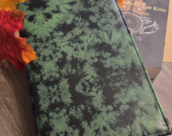 Green Tie-Dye Faux Leather Book Cover - Adjustable Sleeve - Bookworm Gift