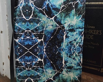 Galaxy Faux Leather Book Cover - Cracked Blue Space Design- Adjustable Sleeve