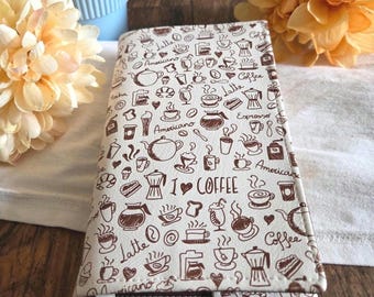 Faux Leather Coffee Book Cover – Adjustable Sleeve for Readers, Travelers, Journals