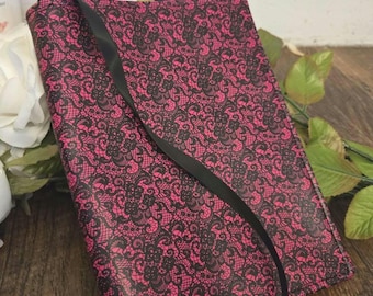 Pink Lace Faux Leather Book Cover - Adjustable Book Sleeve - Dark Romance Reader Gift