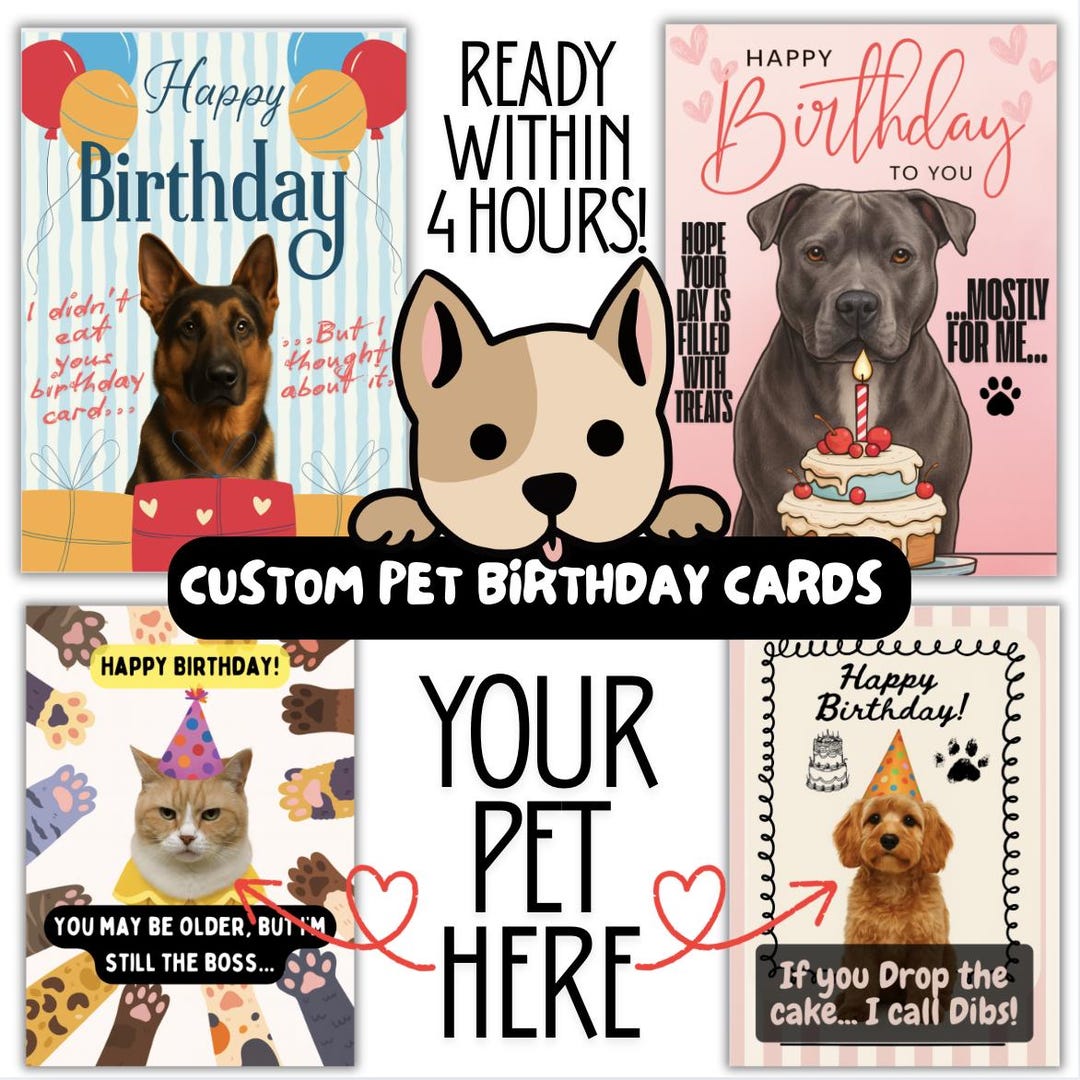 Custom Pet Birthday Card Gift • Personalized Funny Animal Portrait! - Etsy