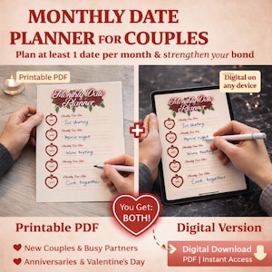 Planificador mensual de citas para parejas / Calendario de pareja digital e imprimible 2025 / 2026 / 2027