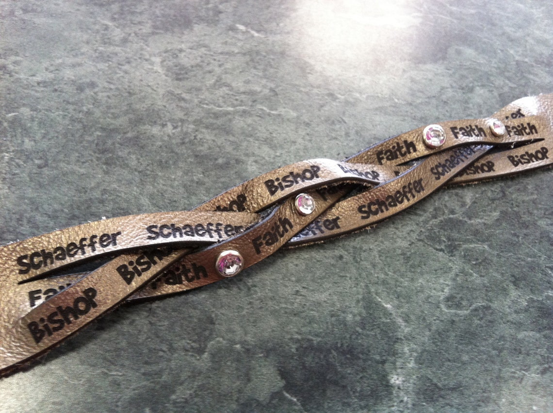 Custom Leather Bracelet w/ Rhinestones Great Baby Shower Etsy