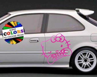 Kawaii Cat Kitty Vinyl Decal, Waterproof UV Resistant Sticker, Many Sizes & Colors, Indoor Outdoor Use, JDM Racing Japanese Voodoo Cute