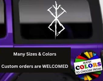 Berserk Symbol Decal, Many Sizes & Colors, Viking Berserker Car Windows Walls Devices Tumblers Waterproof Car Truck Vinyl Stickers Trailer