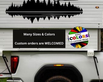 Lake Moon Forest Scene Decal, Many Sizes & Colors, Large Graphic Waterproof Truck RV Camper Vinyl Sticker Trailer Camping Tree Line Forest