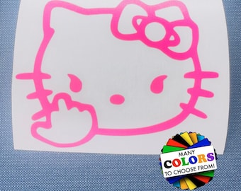 Cute Middle Finger Kawaii Cat Kitty Vinyl Decal, Waterproof UV Resistant Sticker, Many Sizes & Colors, Indoor Outdoor Use, JDM Racing
